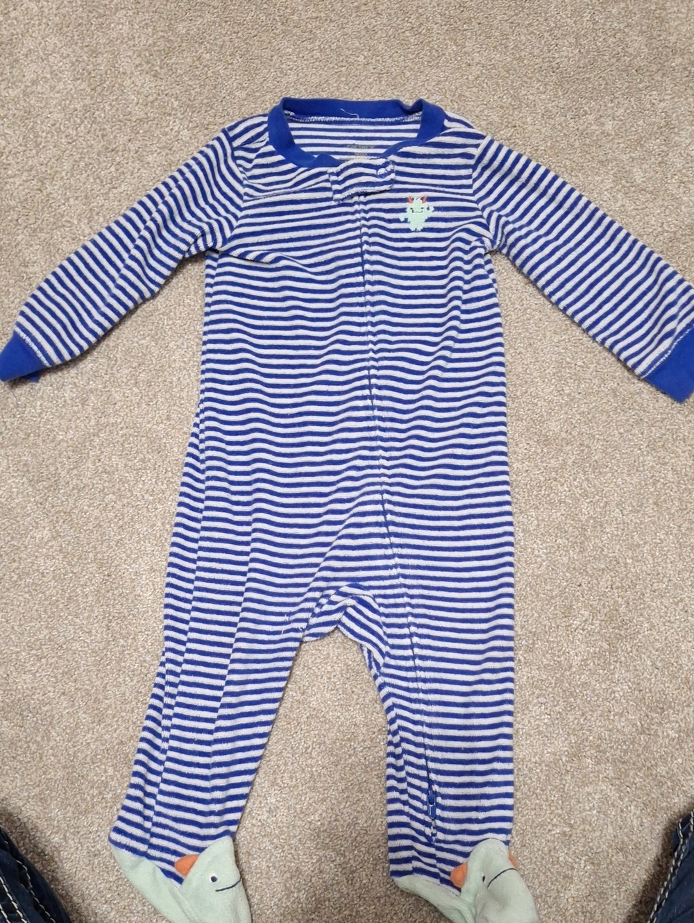 4 For $1.00 Carter's Blue & White Striped Footed One-Piece